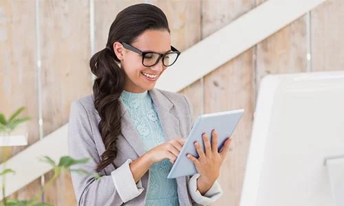 woman using tablet